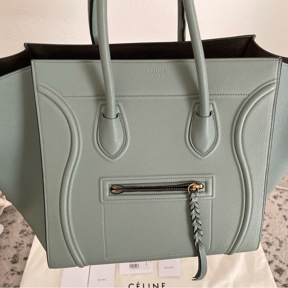 Celine Phantom tote drummed leather in Jade color - Picture 2 of 9